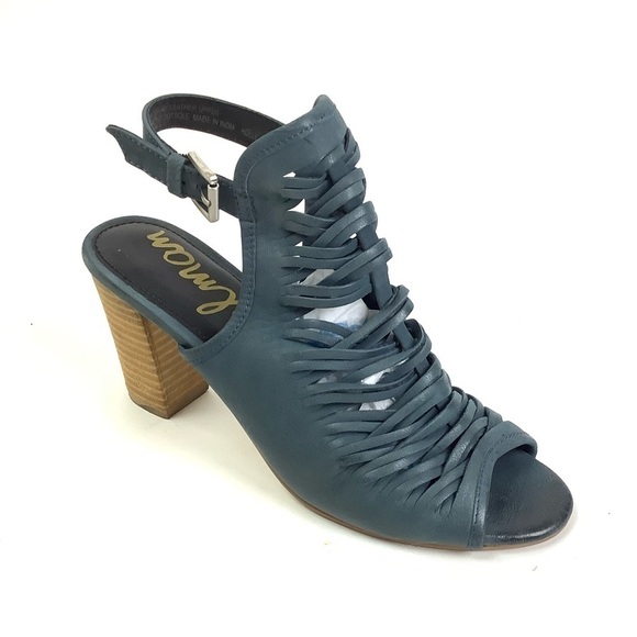 Sam Edelman Sz 10 Holly Strappy Leather Peep Toe Slingback Sandals Blue Shoes - Picture 1 of 8